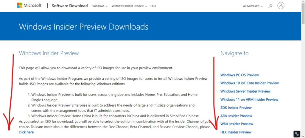 Windows Insider Prevew Downloads page